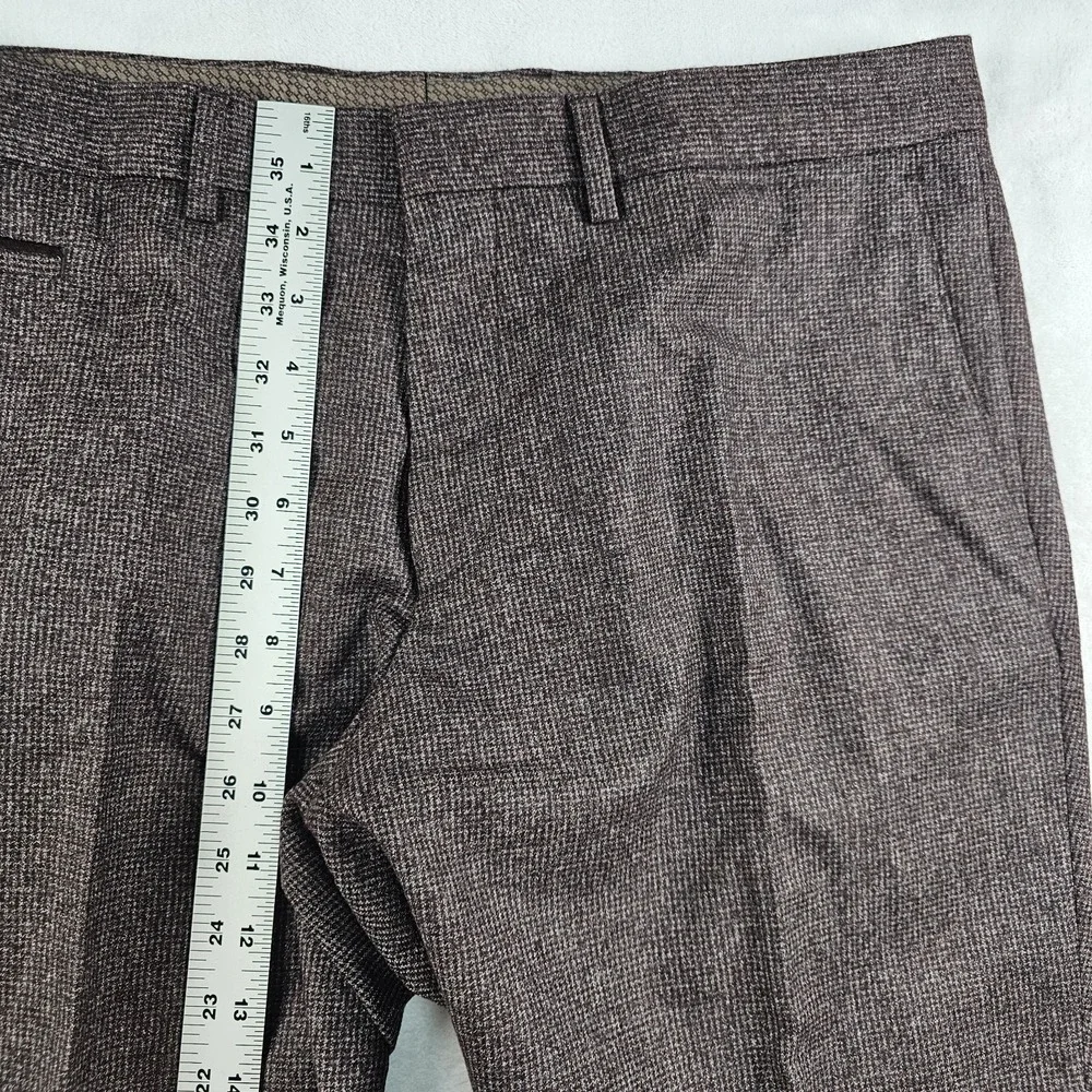 Hugo Boss Wilhelm4 100% Wool Dress Pants 36x30 Burgundy Flannel Puppytooth NWOT